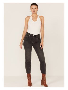 Levi's 501 Woman’s Highrise Straight Crop W30 L26 Button Fly Raw Hem Denim jeans